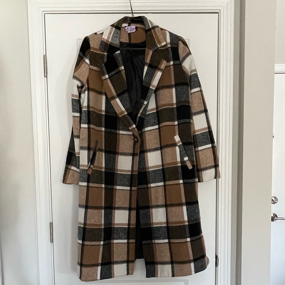 EUC - “Shein” Lightweight Long length Lined Plaid Jacket, perfect Fall/Winter XL